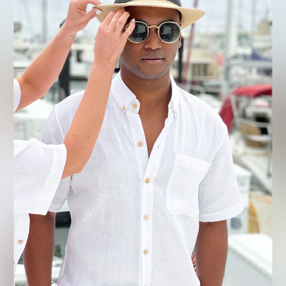 Kenny flowers The Casa Blanca short sleeve white linen shirt size M